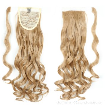 Best Selling Silky Natural Color Long Water Wave Organic Ponytail Attachment Synthetic Afro Kinky Curly Ponytail Hair Extensions